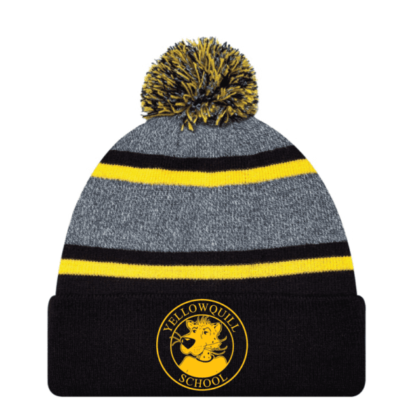 9M069M Acrylic Roll Pom Pom Toque - Black/Yellow