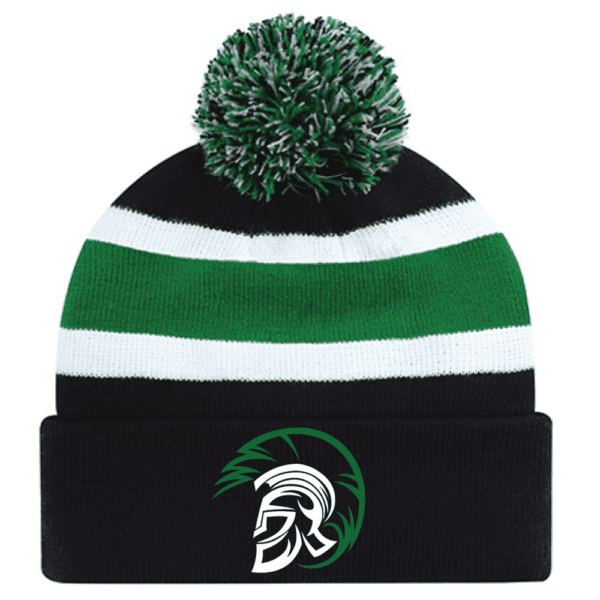 9S243M Acrylic Roll Pom Pom Toque - Black/KellyGreen/White