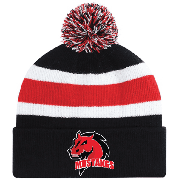 9S243M Acrylic Roll Pom Pom Toque - Black/Red/White